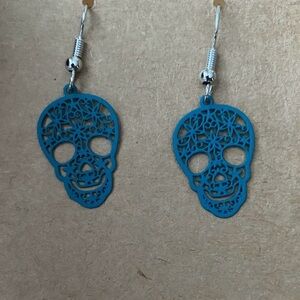 Blue Sugar Skull Dangle Earrings